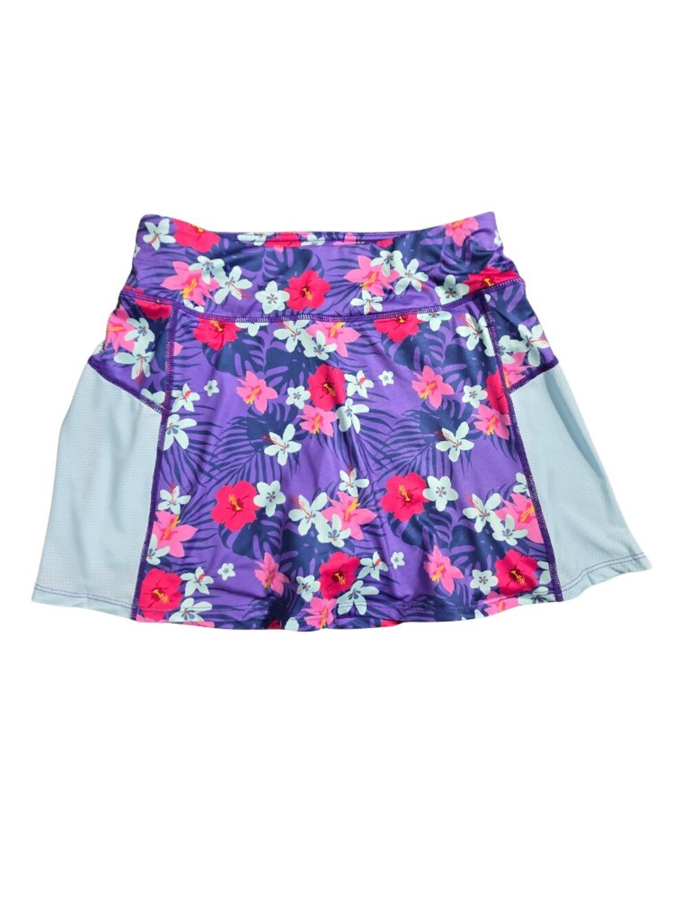 NWT | FITS14 Purple Tropical Hibiscus Tennis Skort Adjustable Waist & Pockets |